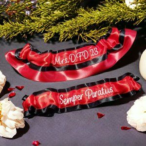 Firefighter Fire Station # Custom Embroidered Wedding Garter Set Personalized